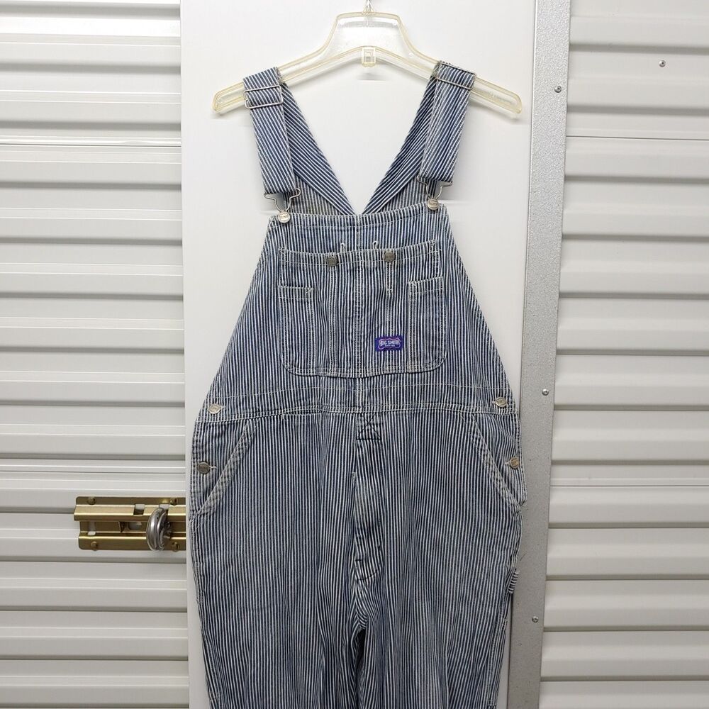 VINTAGE - Big Smith HICKORY STRIPE Overalls Mens 38x32 Railroad Bib Cotton Work